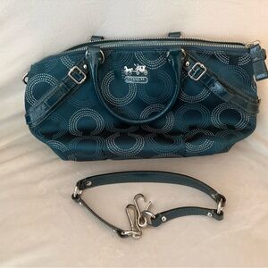 Coach Teal Circle-Print Satchel with Detachable Strap